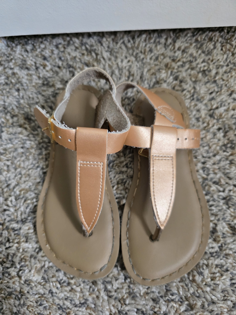 Salt Water Metallic/Rose Gold T-Strap Sandals, Size 11
